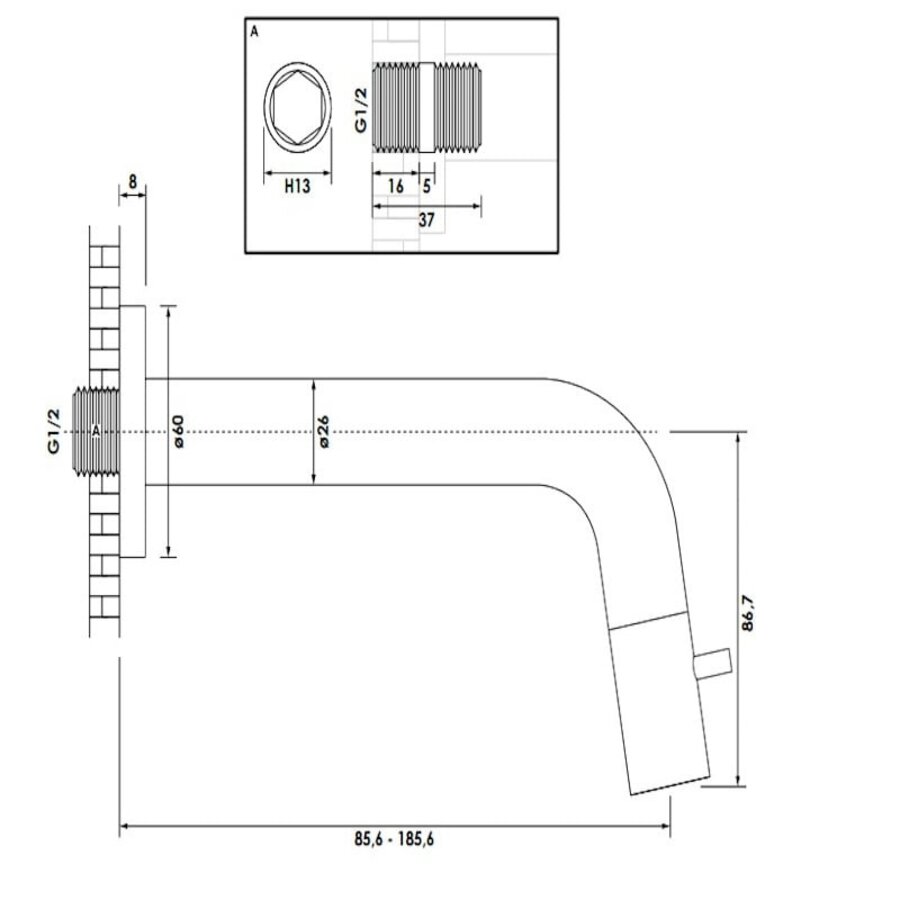 Inbouw Fonteinkraan Brauer Black Edition Inkortbaar Mat Zwart