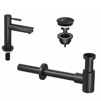 Fonteinpack Hit Basic-Line Porselein Glans Wit (kraangat links) Mat Zwart