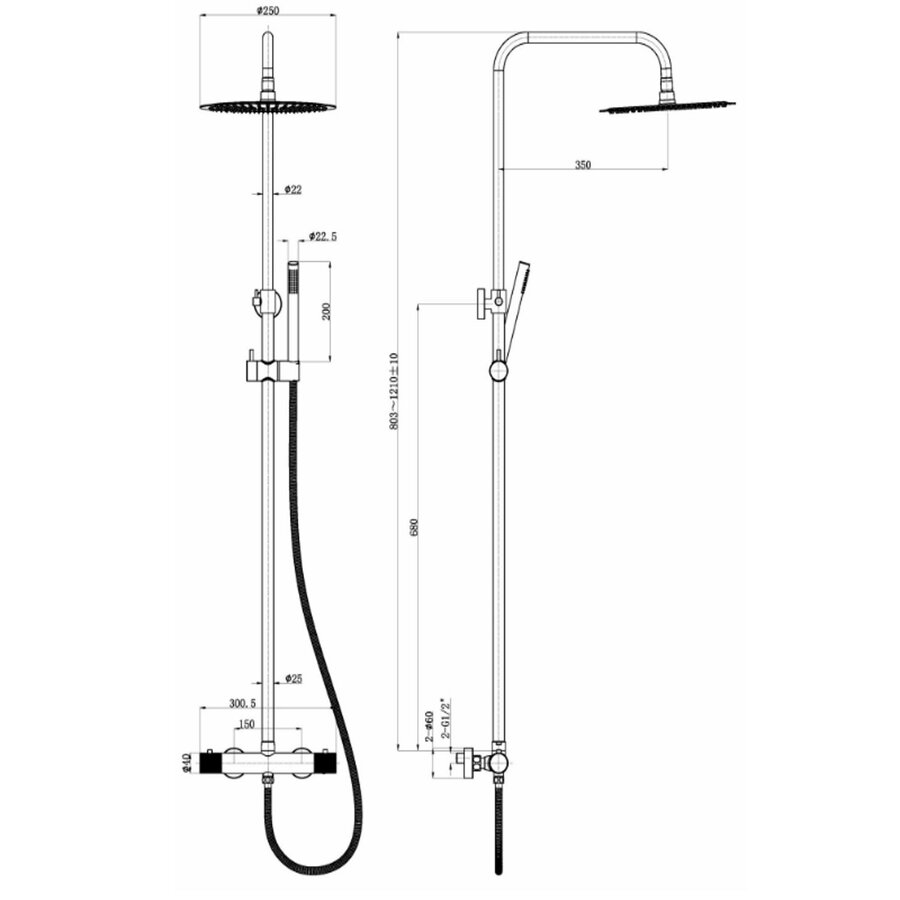 Regendoucheset Opbouw Wiesbaden Ribbd Opbouw Gunmetal