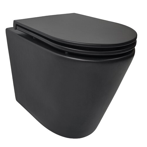 Rimless Wandcloset Wiesbaden Tornado Flush Mat Zwart Met Flatline Toiletzitting Softclose En Quick Release Mat Zwart 