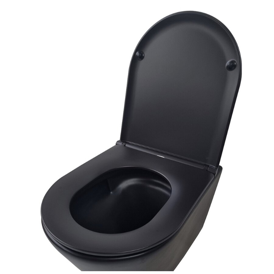 Rimless Wandcloset Wiesbaden Tornado Flush Mat Zwart Met Flatline Toiletzitting Softclose En Quick Release Mat Zwart