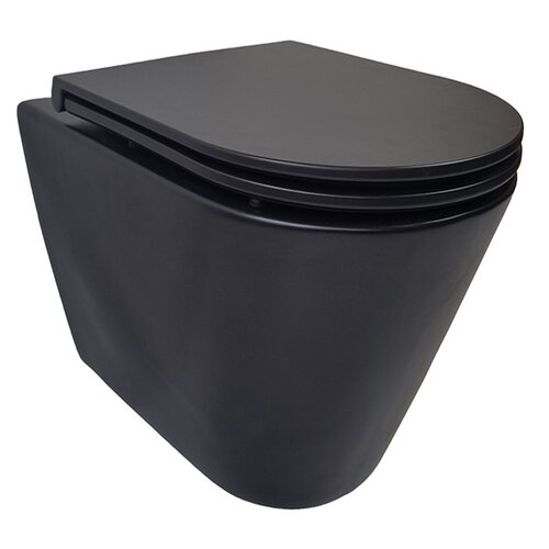 Stereo Rimless Wandcloset Wiesbaden Mat Zwart Met Flatline Toiletzitting Softclose En Quick Release Mat Zwart 