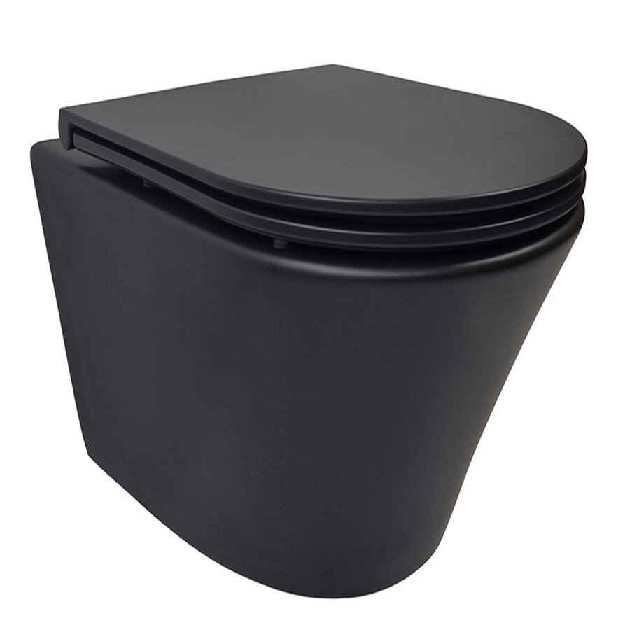 Vesta Rimless Wandcloset Wiesbaden Mat Zwart Met Flatline Toiletzitting Softclose En Quick Release Mat Zwart