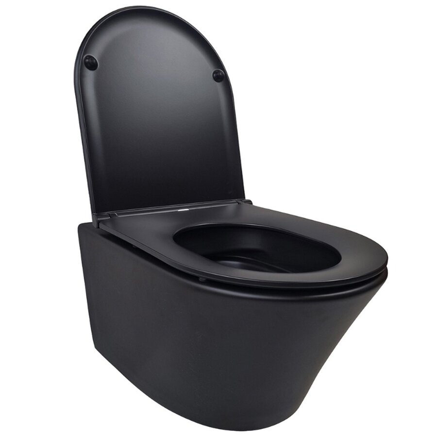 Vesta Rimless Wandcloset Wiesbaden Mat Zwart Met Flatline Toiletzitting Softclose En Quick Release Mat Zwart