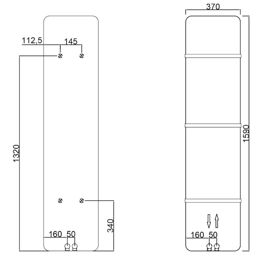 Designradiator Sapho Tabella 37x159 cm Mat Zwart