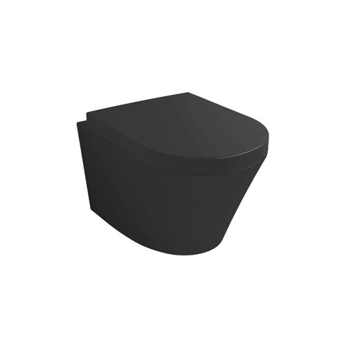 Rimless Wandcloset BWS Mark Mat Zwart PK Met Toiletzitting Softclose En Quick Release Mat Zwart 