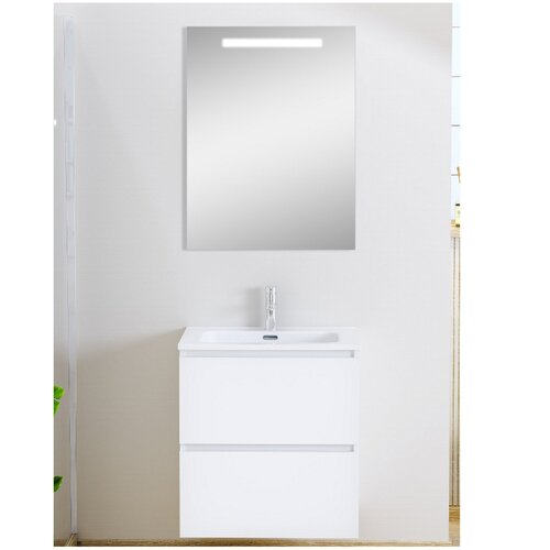 Badmeubel BWS Mark Compleet Met Led Spiegel 60 CM Mat Wit 