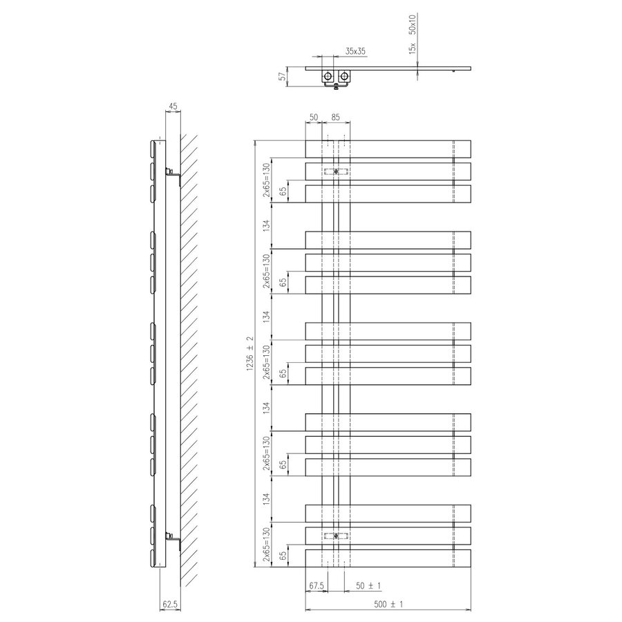 Designradiator Sapho Silvana Recht 50x123.6 cm 561W Mat Zwart