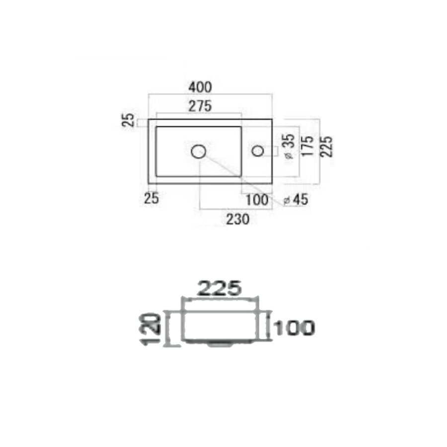 Wastafel BWS Sona Met Kraangat Links/Rechts 40x22,5 cm Mat Zwart