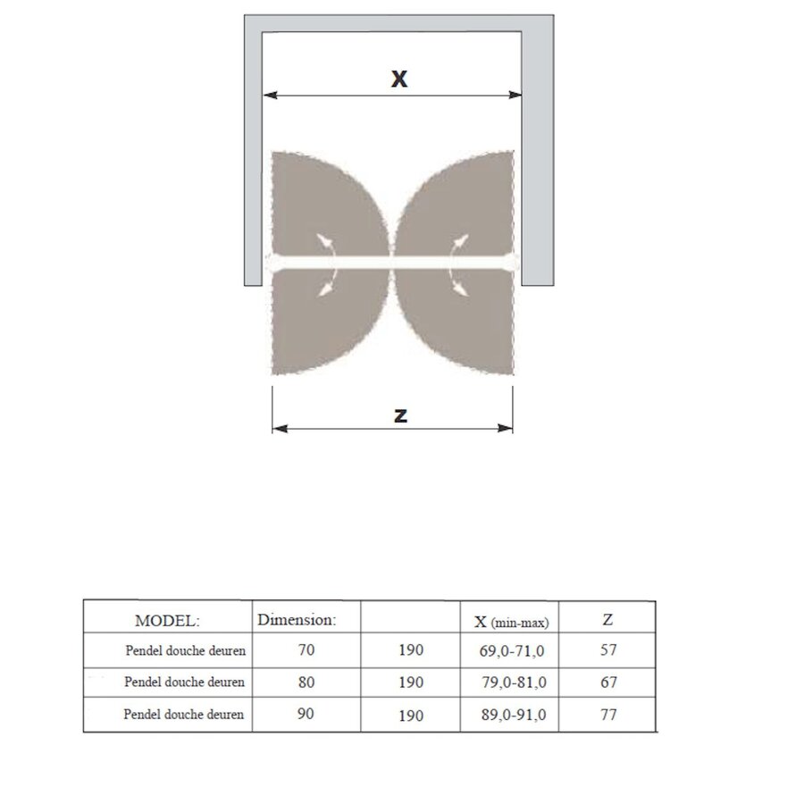 Douchedeur | 2 Pendeldeuren | Marip | 6mm | 90x190 cm | Mat Chroom