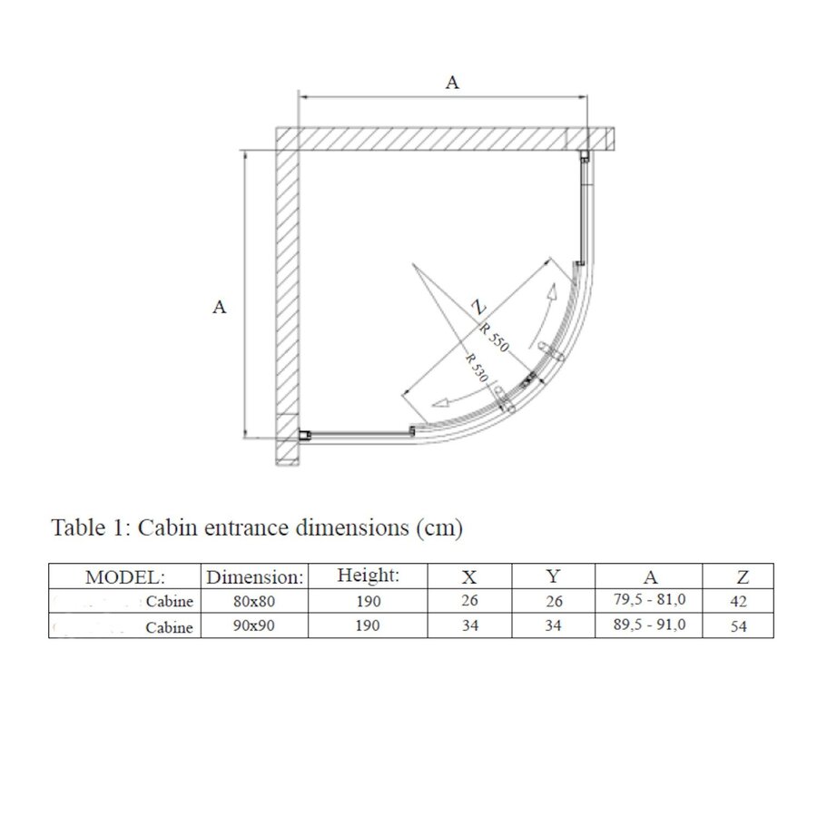 Douchecabine BWS Ola 90x90x190 cm Kwartrond Schuif Chroom