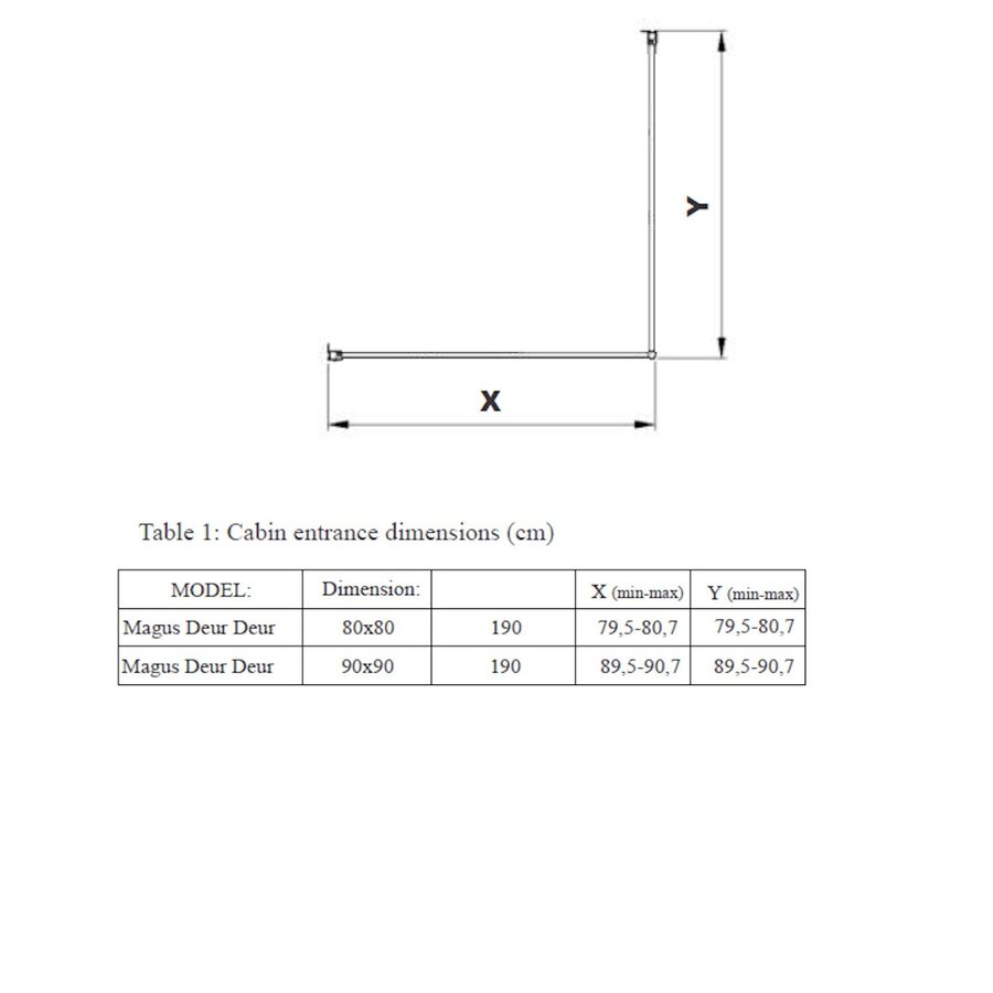 Douchecabine | BWS Gusma | 2 Deuren | 90x90x190 cm | Zwart