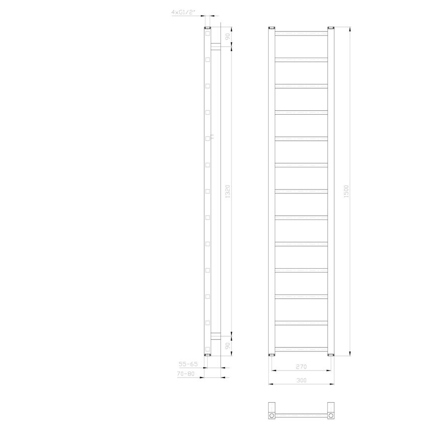Designradiator Sapho Metro Light 30x150 cm Mat Wit