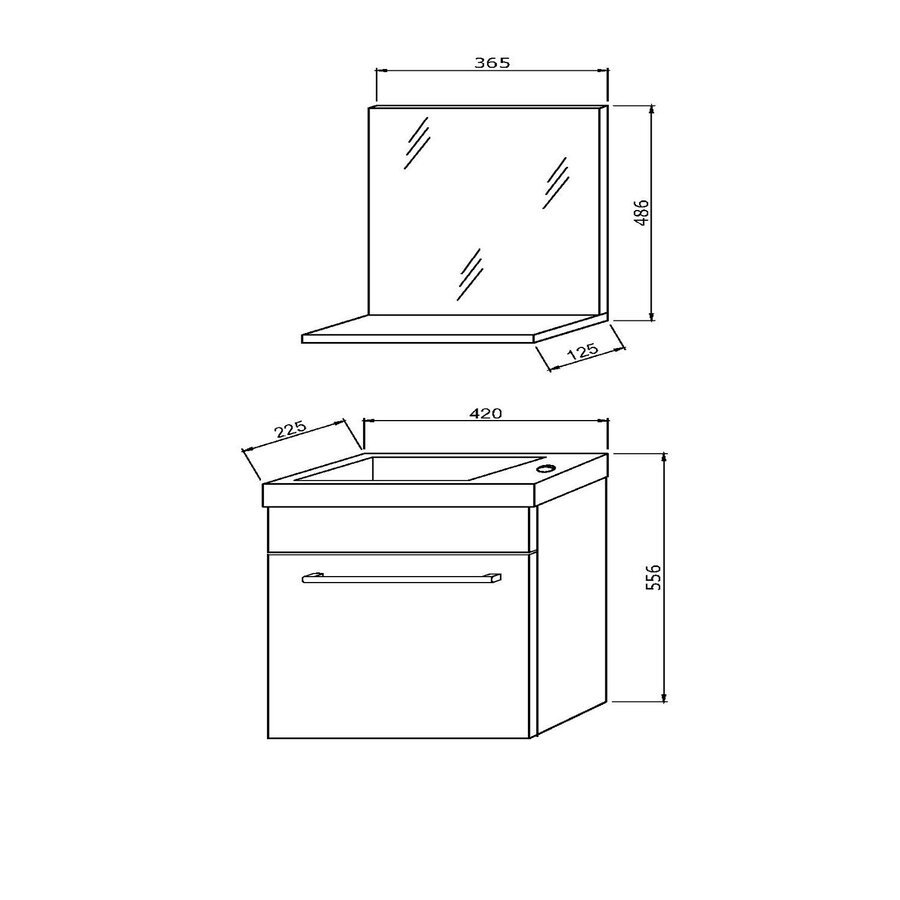 Badkamermeubelset Van Marcke Garda Compleet Set 400cm Wit Glanzend Met Spiegel 365 CM