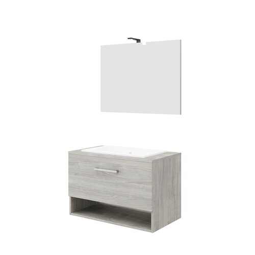 Badkamermeubelset Van Marcke Limone Compleet Set 80cm Grijs Eiken Met Spiegel 