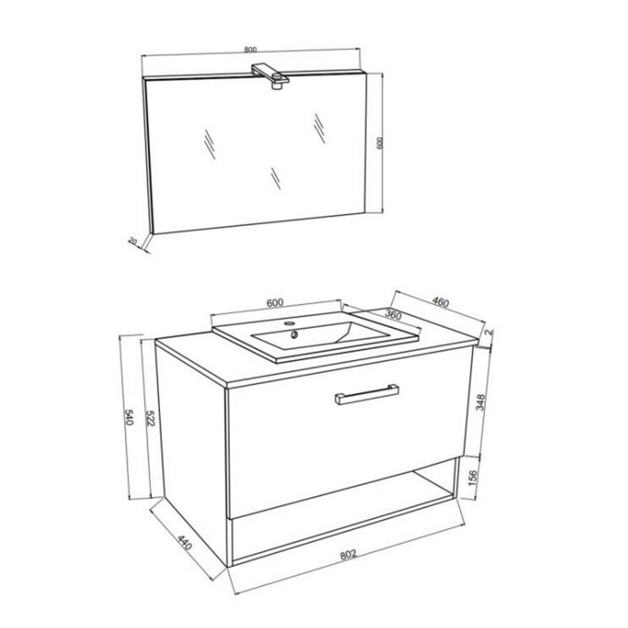 Badkamermeubelset Van Marcke Limone Compleet Set 80cm Grijs Eiken Met Spiegel