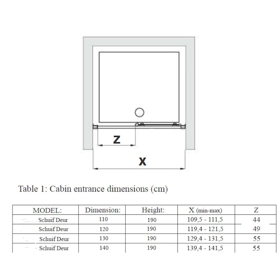 Schuifdeur BWS Arema 120x190 cm Profiel Zwart