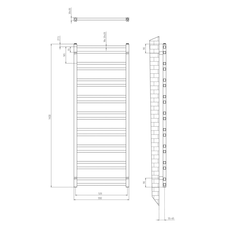 Designradiator Sapho Metro Dos 55x143 cm Mat Zwart