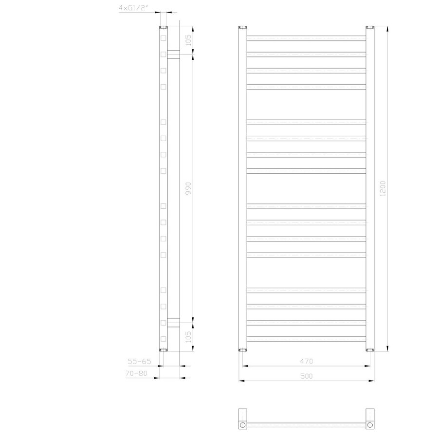 Designradiator Sapho Metro Recht 50x120 cm Mat Wit