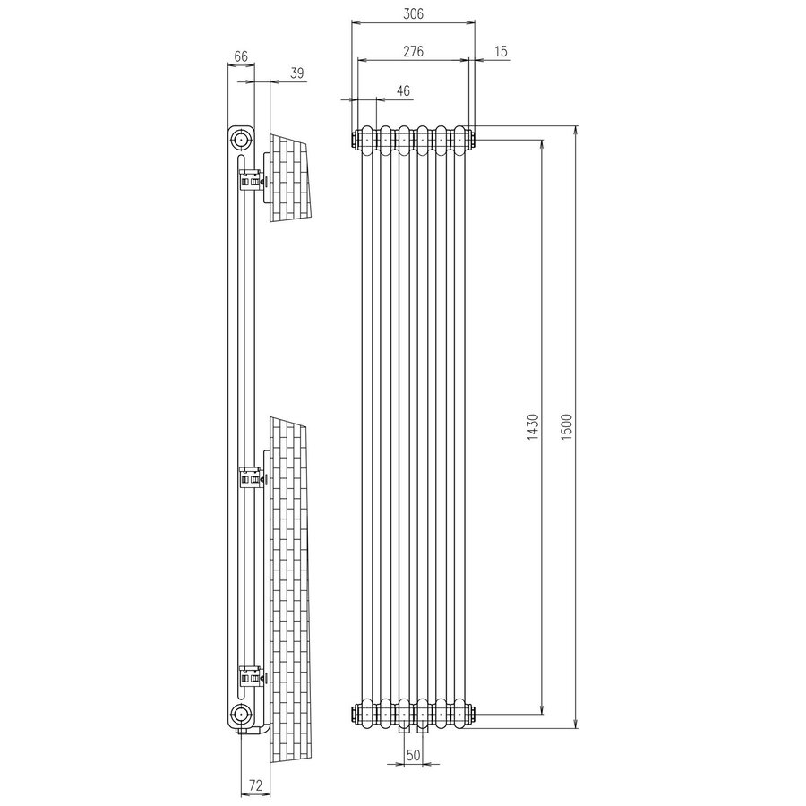 Designradiator Sapho Fede 150x30,6 cm Mat Wit