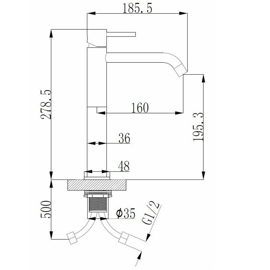 Wastafelmengkraan Hoog Wiesbaden Style XL Uitloop 19.5 cm 1-hendel Geborsteld Staal