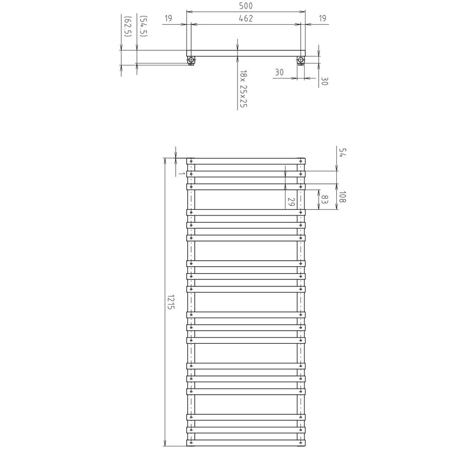 Designradiator Sapho Fantina Recht 50x121,5cm 495W Zilver
