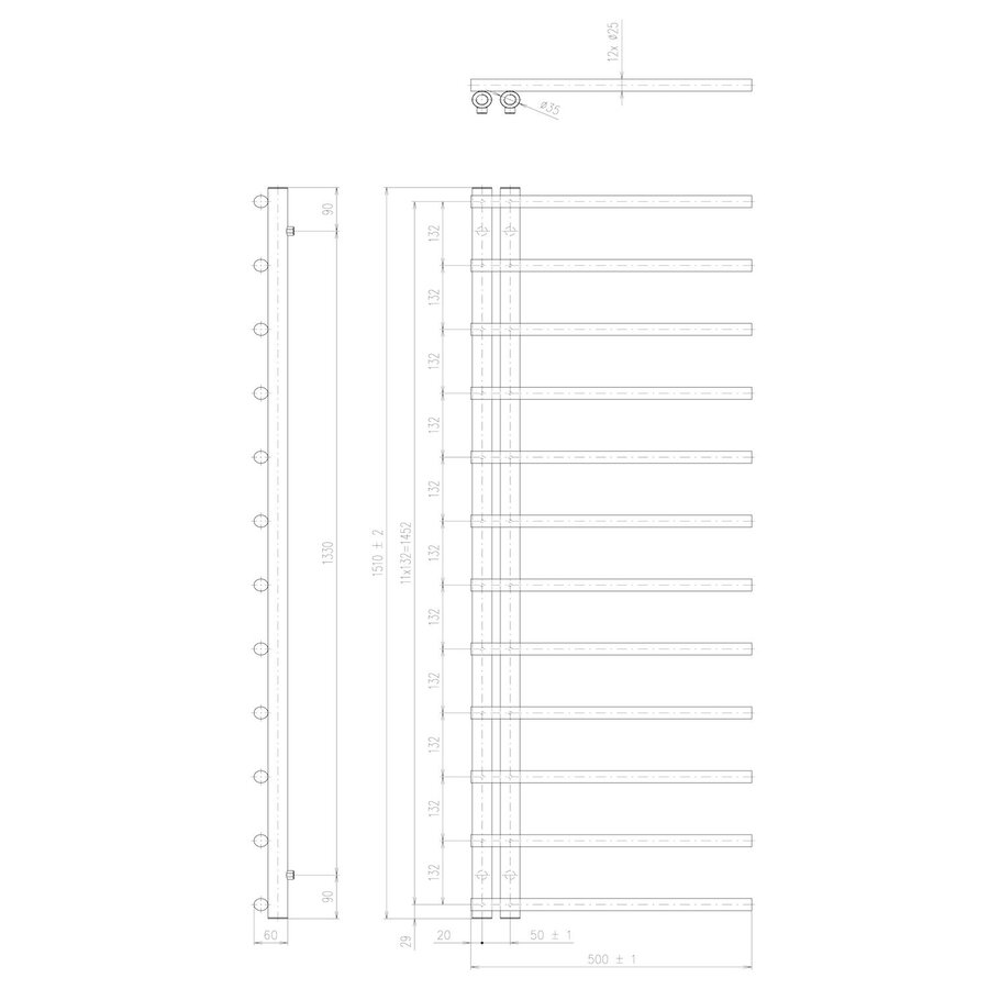 Designradiator Sapho Justina 50x151 cm 410W Mat Wit
