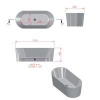 Vrijstaand ligbad BWS ovaal Solid Surface 170x70x85 cm Mat Wit