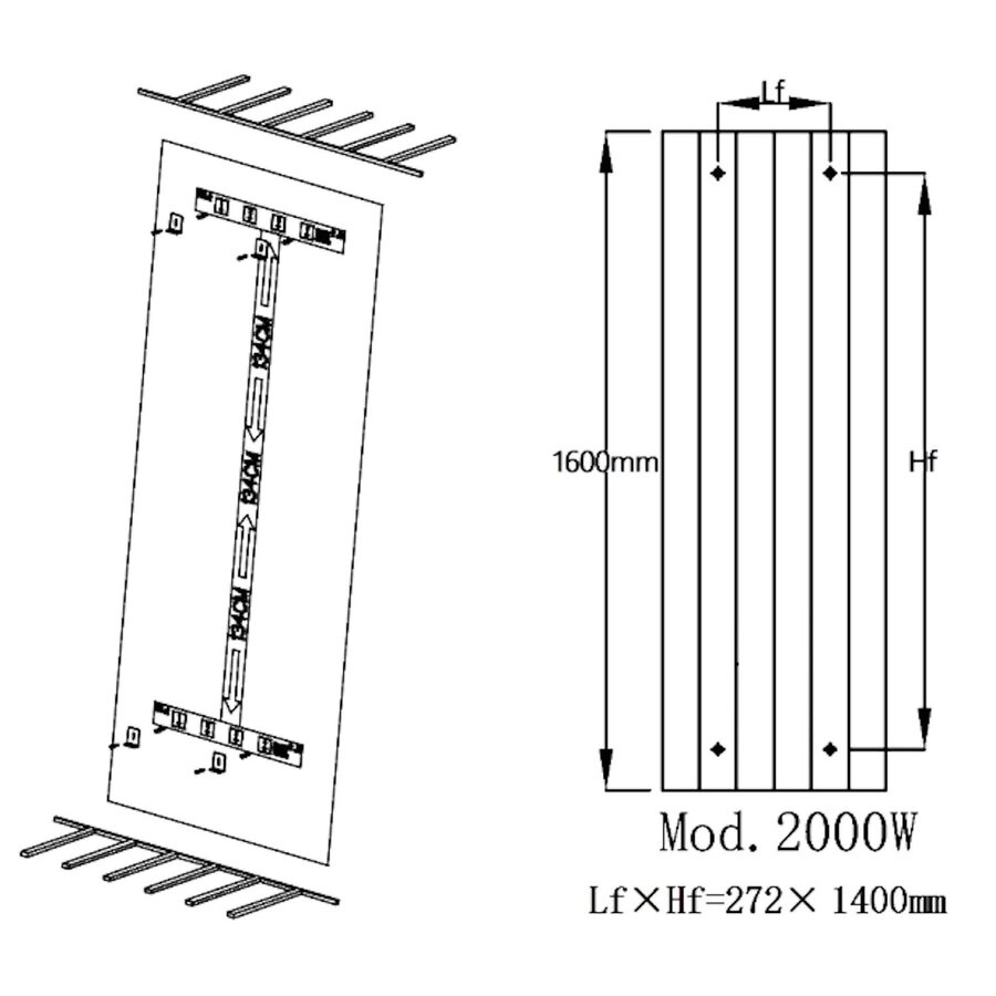 Elektrische Radiator BWS Boss Met Wifi 2000W 160x54.4 cm Zwart