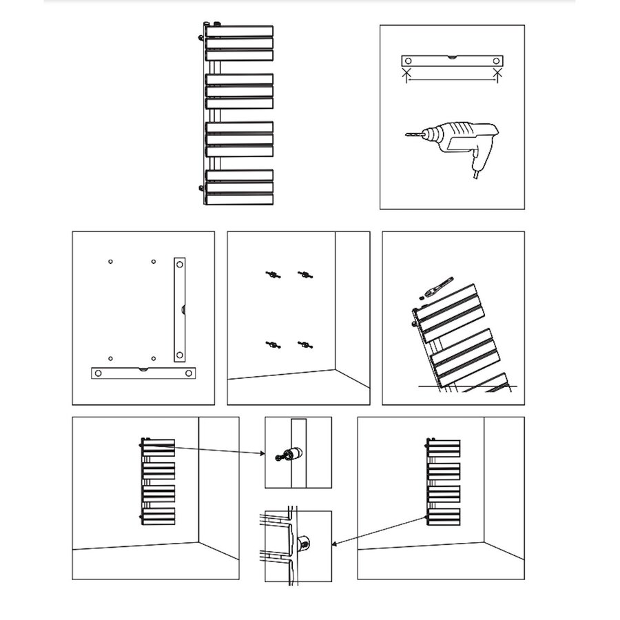 Elektrische Handdoekradiator BWS Russ Links aansluiting 593W 120x50 cm Wit