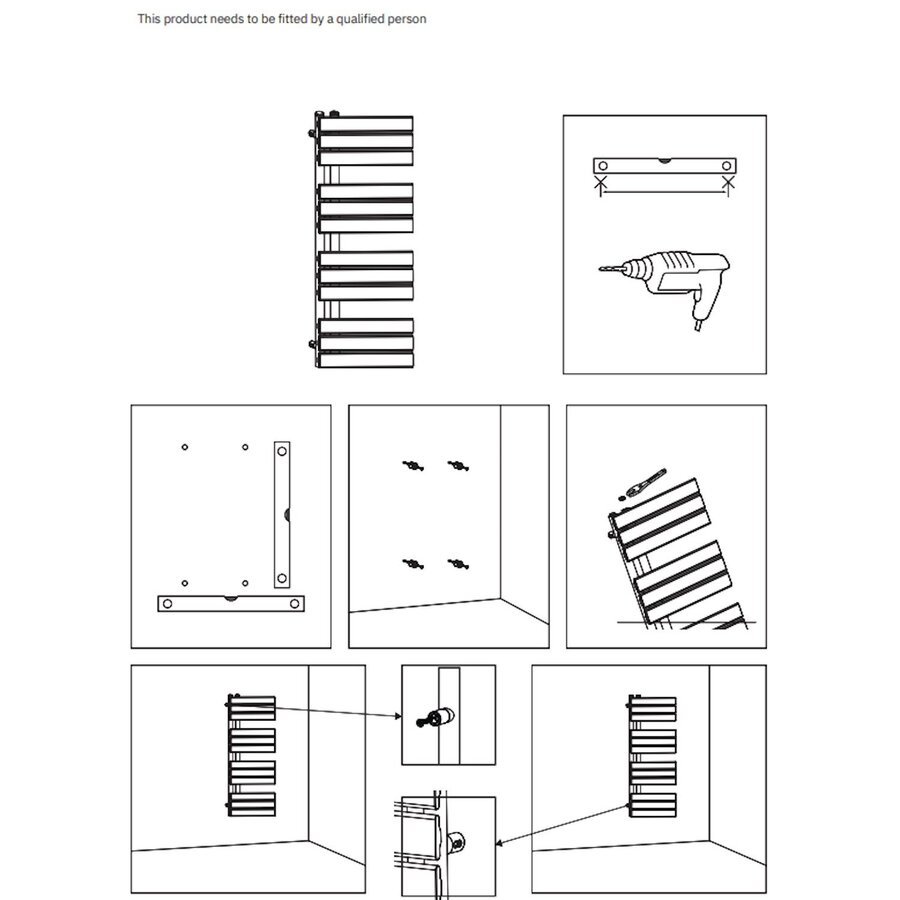 Handdoekradiator BWS Boss Links aansluiting 1021W 180x60 cm Mat Zwart