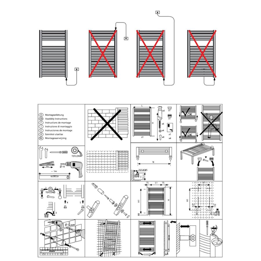 Elektrische Handdoekradiator BWS Bess 551W 160x50 cm Zwart