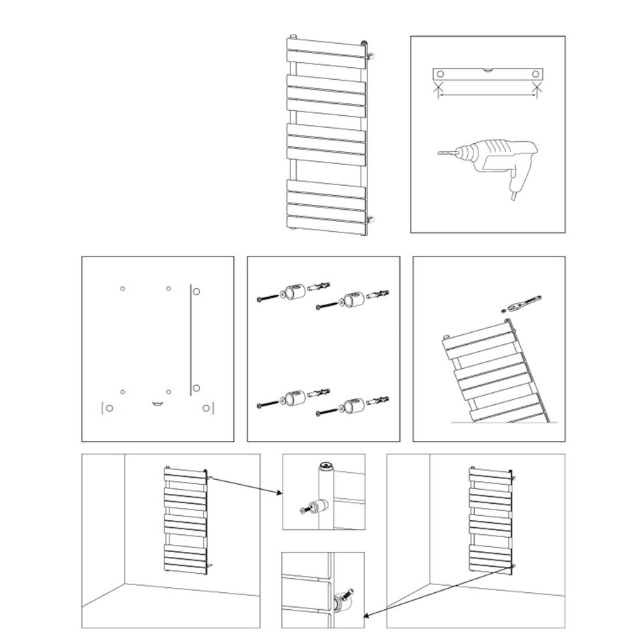 Handdoekradiator BWS Ress Middenaansluiting 180x60 cm Zwart