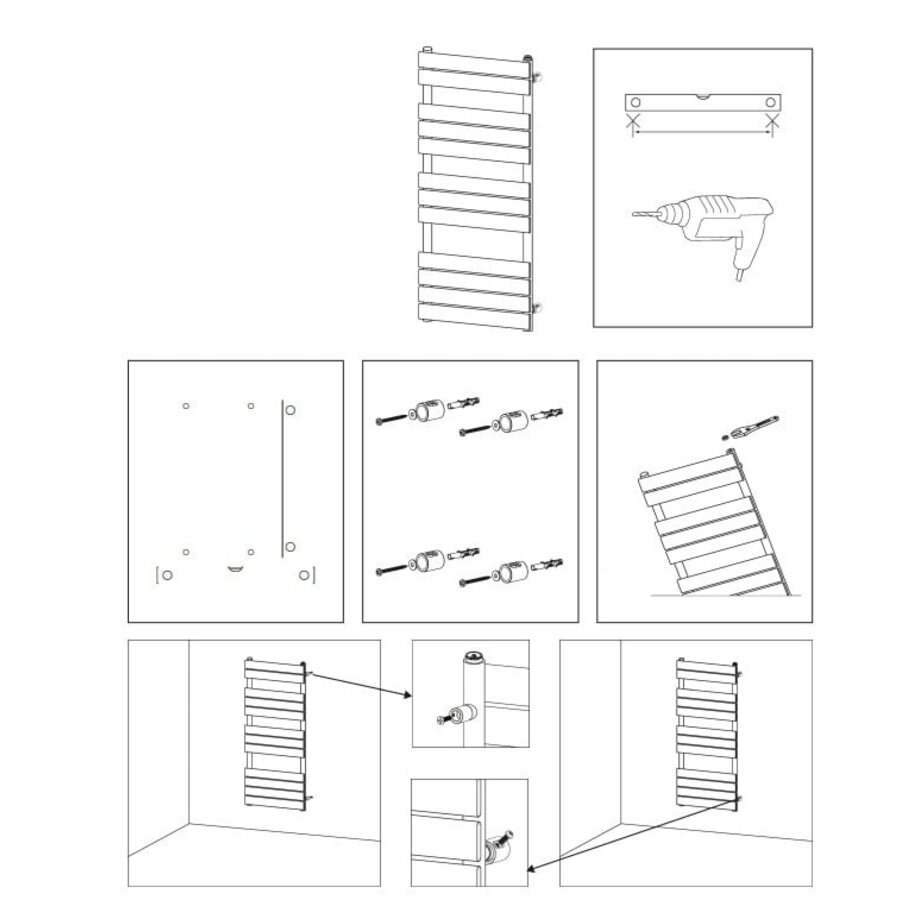 Handdoekradiator BWS Ress Middenaansluiting 681W 120x60 cm Wit