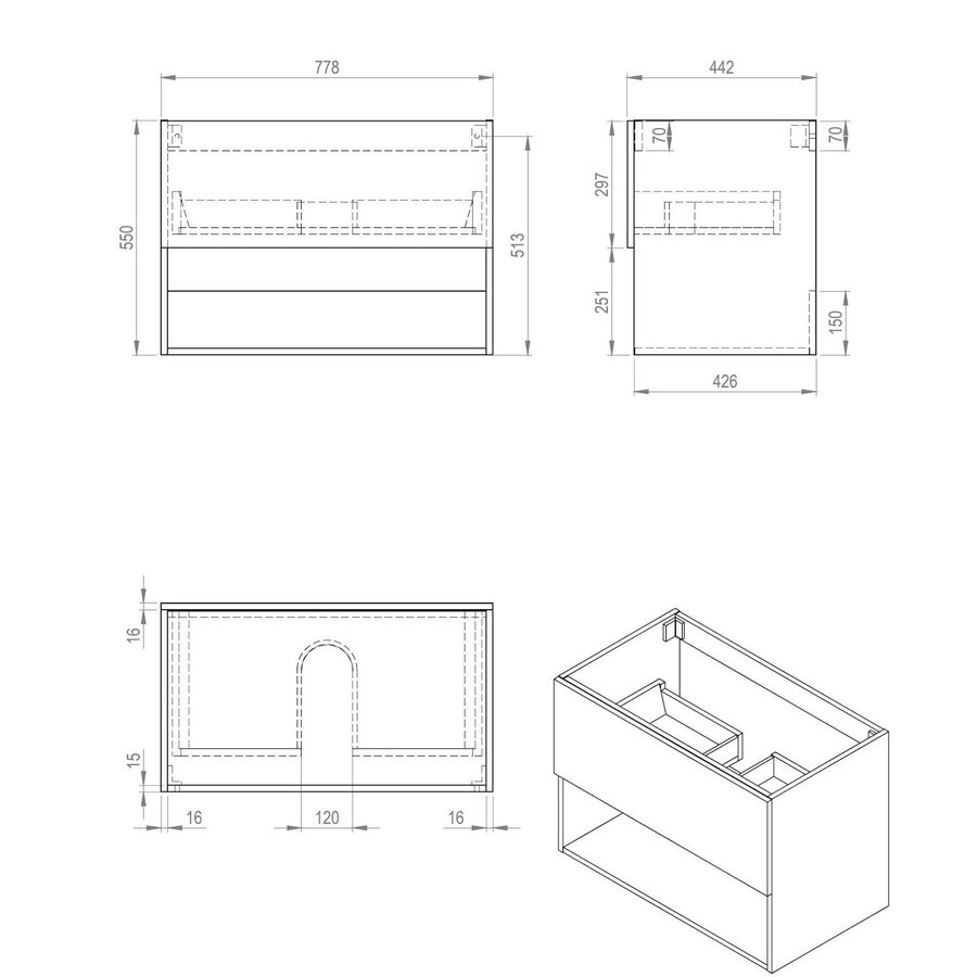 Onderkast Best Design Rigatti Gefreesd 78 cm Mat Wit