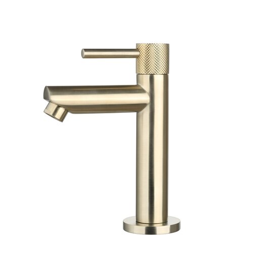 Fonteinkraan Opbouw Sanilux Ribb Rond Met Geribbeld Knop Goud Geborsteld 