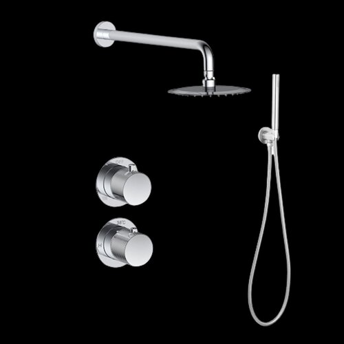 Regendoucheset Inbouw Sanilux Hops Met Box Thermostaat Douchekop 20 cm Met Geribbeld Knop Chroom 