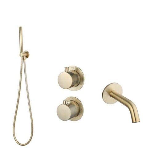 Badset Inbouw Sanilux Hops Met Box Thermostaat Muurbevestiging Goud Geborsteld 