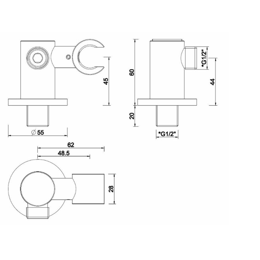 Wandaansluitbocht BWS Danielle Met Kantelbare Handdouchehouder Rond 1/2" Geborsteld Brons Koper