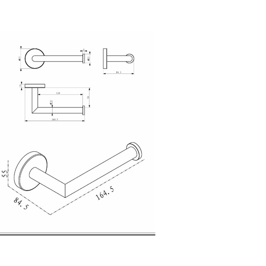 Toiletrolhouder BWS Antonia Met Vaste Arm Mat Zwart