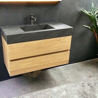 Badmeubel Casajoy Bold Onderkast 100 cm Eiken Met Wastafel Donkergrijs