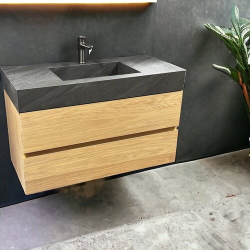 Badmeubel Casajoy Bold Onderkast 100 cm Eiken Met Wastafel Donkergrijs 