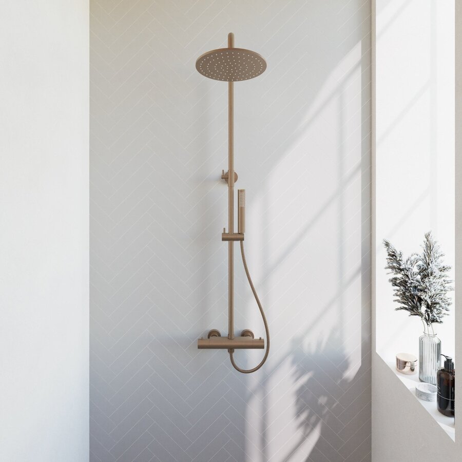 Opbouw Thermostatische Regendoucheset Wiesbaden Caral Geborsteld Brons Koper