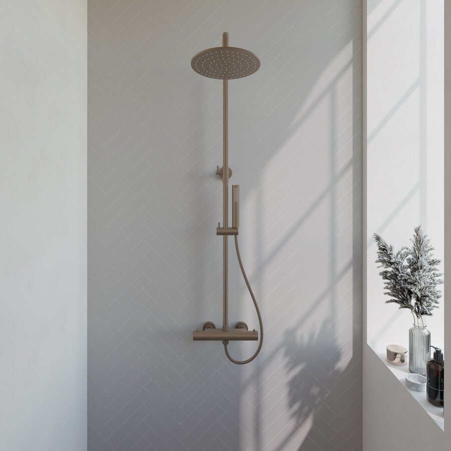 Opbouw Thermostatische Regendoucheset Wiesbaden Caral Geborsteld Brons Koper