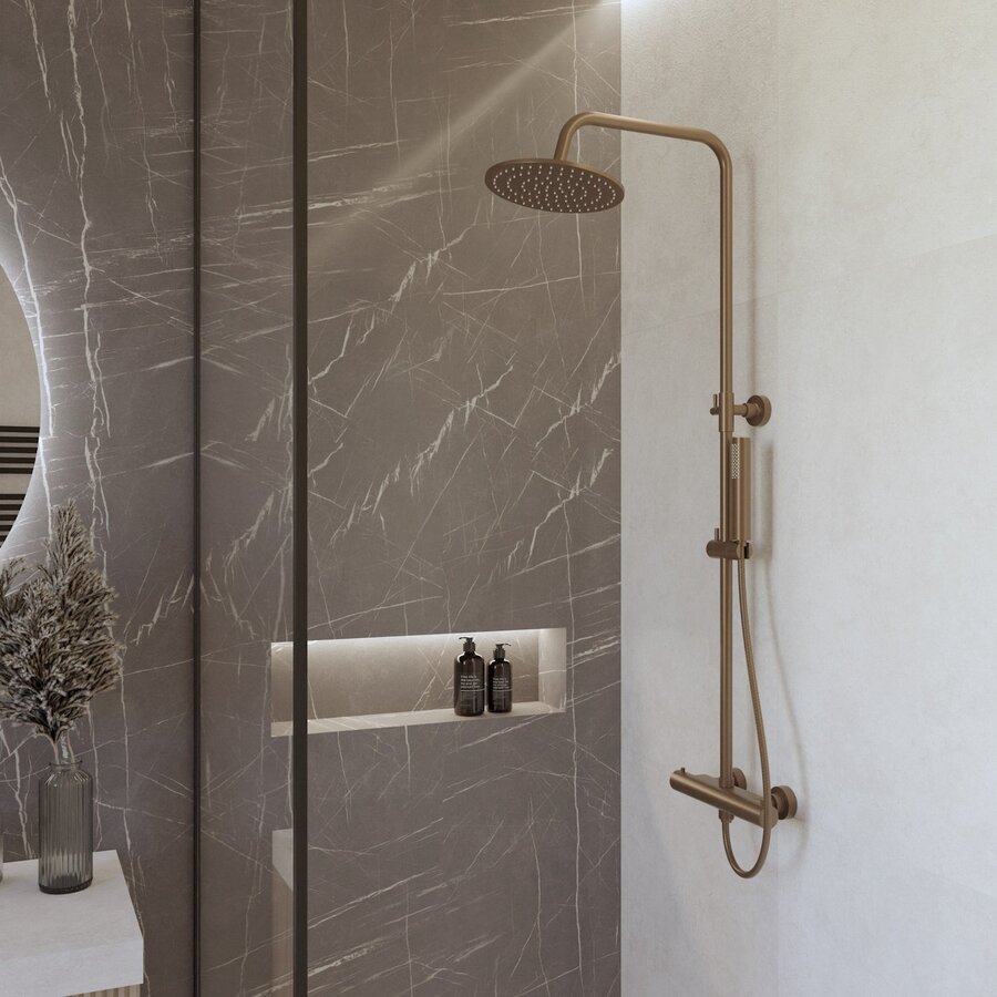 Opbouw Thermostatische Regendoucheset Wiesbaden Caral Geborsteld Brons Koper