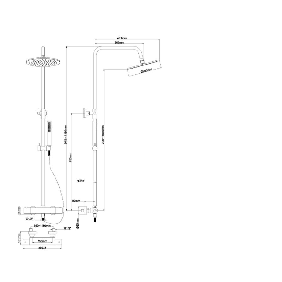 Opbouw Thermostatische Regendoucheset Wiesbaden Caral Geborsteld Brons Koper