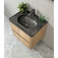 Badmeubel Casajoy Bold Natuurstenen Wastafel Met Onderkast 60 cm 2 Lades Eiken