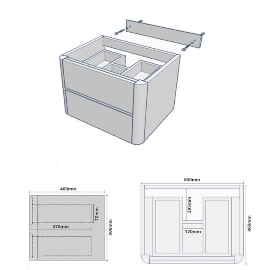 Badmeubel Casajoy Bold Onderkast 60 cm 2 Lades Eiken Met Topblad Donkergrijs
