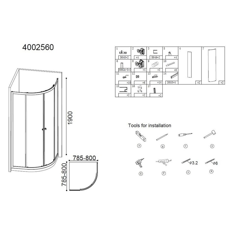 Douchecabine Best Design Project 1/4 Ronde Douchecabine 80x80x190cm Glas 5mm Aluminium Profiel