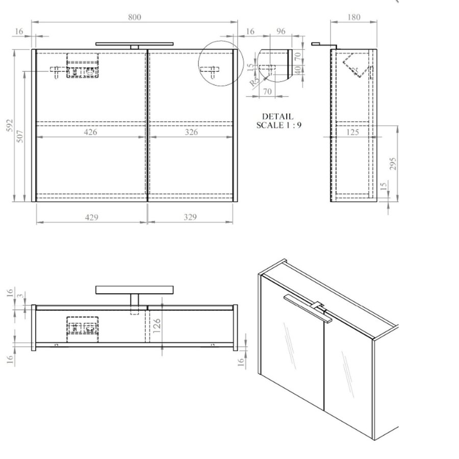 Best-Design "Happy" MDF Spiegelkast + Verlichting 80x60cm Wit
